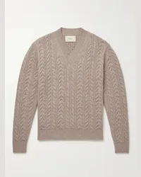 PURDEY Pullover slim-fit in misto cashmere e lino a trecce Marrone