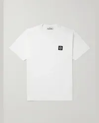 Stone Island T-shirt in jersey di cotone con logo applicato Bianco