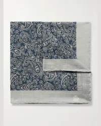 Dunhill Fazzoletto da taschino in cotone con stampa paisley Blu