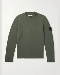 Stone Island Pullover in misto lana natté con logo applicato Verde