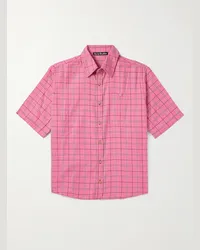 Acne Studios Camicia in flanella di cotone a quadri con logo applicato Sarlie Rosa