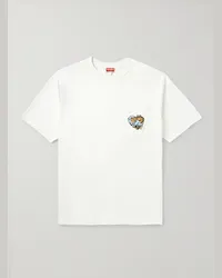 Kenzo T-shirt in jersey di cotone con logo Bianco