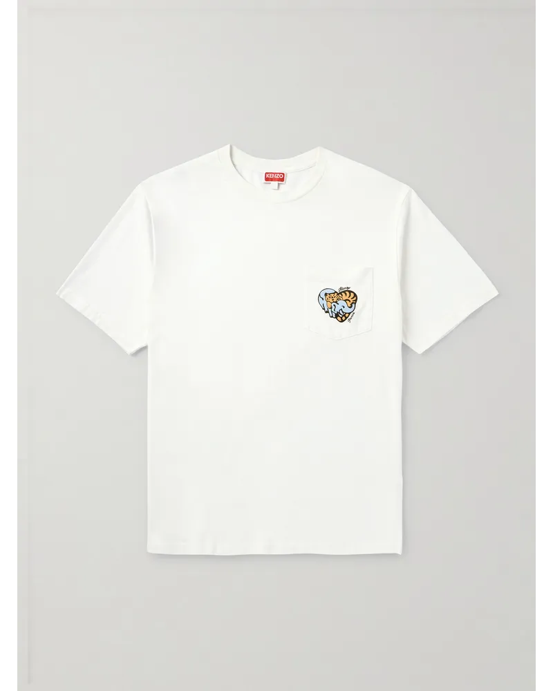 Kenzo T-shirt in jersey di cotone con logo Bianco