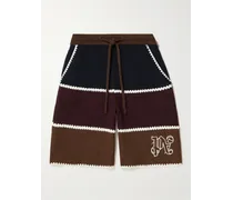 Shorts a gamba larga in misto lana con finiture crochet, logo ricamato e coulisse