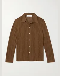 Séfr Camicia in misto cotone biologico pointelle con colletto aperto Ripley Marrone