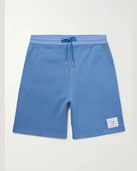 Thom Browne Shorts a gamba dritta in jersey di cotone con logo applicato e coulisse Blu