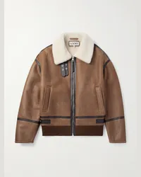 Loewe Giacca in shearling con finiture in pelle Marrone