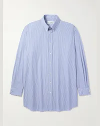 Maison Margiela Camicia oversize in cotone Oxford a righe con collo button-down Blu