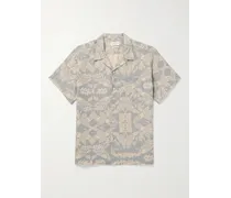 Camicia in lino stampato con colletto aperto Havana