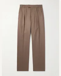 Loro Piana Pantaloni a gamba dritta in flanella di misto lana e cashmere con pinces Reinga Marrone