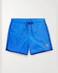 Moncler Shorts da mare medi a gamba dritta con logo applicato Blu