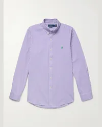 Ralph Lauren Camicia slim-fit in popeline di misto cotone a righe con logo ricamato e collo button-down Viola