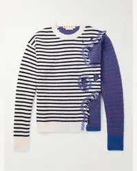 Marni Pullover in lana a righe patchwork effetto consumato Blu