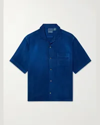 Blue Blue Japan Camicia in twill tinta indaco con colletto aperto Blu