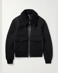 Tom Ford Bomber in misto lana con finiture in pelle e shearling Nero