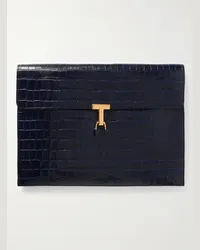 Tom Ford Pochette in pelle effetto coccodrillo Blu