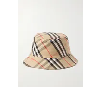 Burberry Cappello da pescatore in twill a quadri con logo applicato Marrone