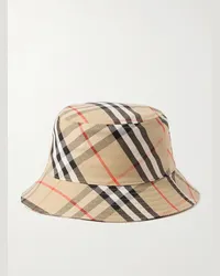 Burberry Cappello da pescatore in twill a quadri con logo applicato Marrone