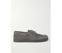 Leather-Trimmed Suede Boat Shoes