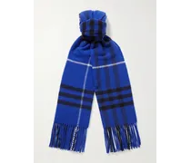 Burberry Sciarpa in misto lana e cashmere a quadri con frange Blu
