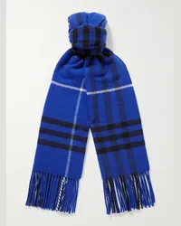 Burberry Sciarpa in misto lana e cashmere a quadri con frange Blu