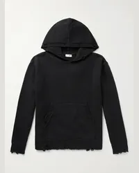 Saint Laurent Distressed Cotton Hoodie Nero