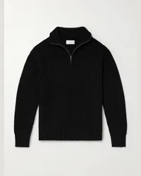 MR P. Pullover in misto lana e cashmere a coste con mezza zip Nero