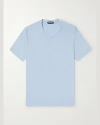 Tom Ford T-shirt in misto lyocell e cotone Placed Rib Blu