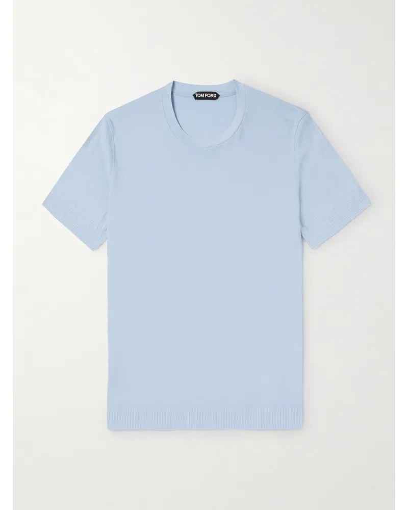 Tom Ford T-shirt in misto lyocell e cotone Placed Rib Blu
