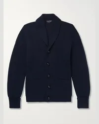 Tom Ford Cardigan in lana a costine con collo a scialle Blu