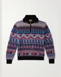 Missoni Pullover in misto lana jacquard con mezza zip Rosso