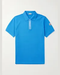 Moncler Polo in cotone piqué con finiture in gros-grain e logo applicato Blu