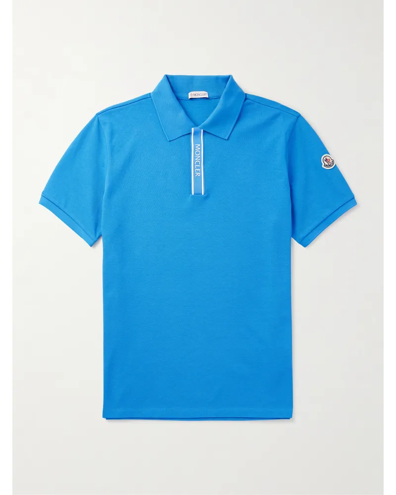 Moncler Polo in cotone piqué con finiture in gros-grain e logo applicato Blu