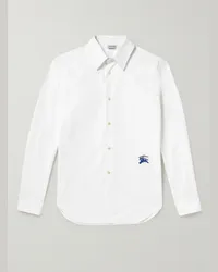 Burberry Camicia in popeline di cotone con logo ricamato Bianco