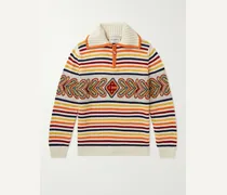 Pullover in misto lana a righe con mezza zip