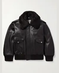 Burberry Bomber in pelle pieno fiore con finiture in shearling Marrone