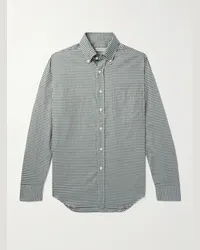 Canali Camicia in misto cotone e lino a quadretti con collo button-down Verde