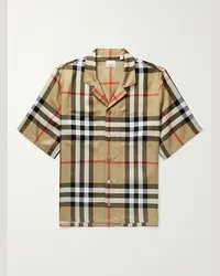 Burberry Camicia in twill di seta a quadri con colletto aperto Marrone