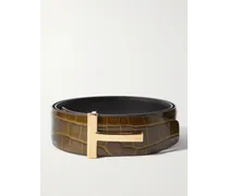Cintura reversibile in pelle effetto coccodrillo, 4 cm