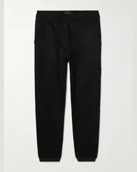 Stone Island Pantaloni sportivi a gamba affusolata in flanella di misto lana con logo applicato Ghost Nero