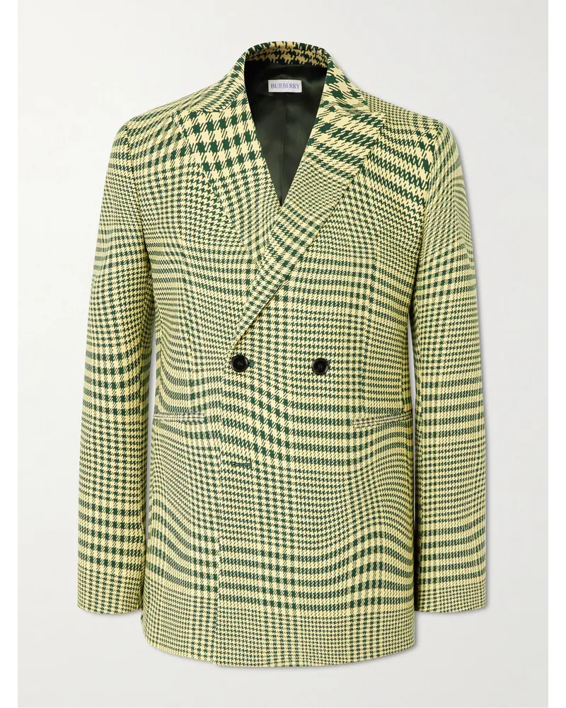 Burberry Blazer doppiopetto in misto lana pied-de-poule Verde