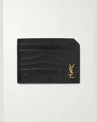 Saint Laurent Portacarte in pelle effetto coccodrillo con logo applicato Tiny Cassandre Nero