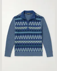 Loro Piana Pullover in cashmere a coste Fair Isle con mezza zip Blu