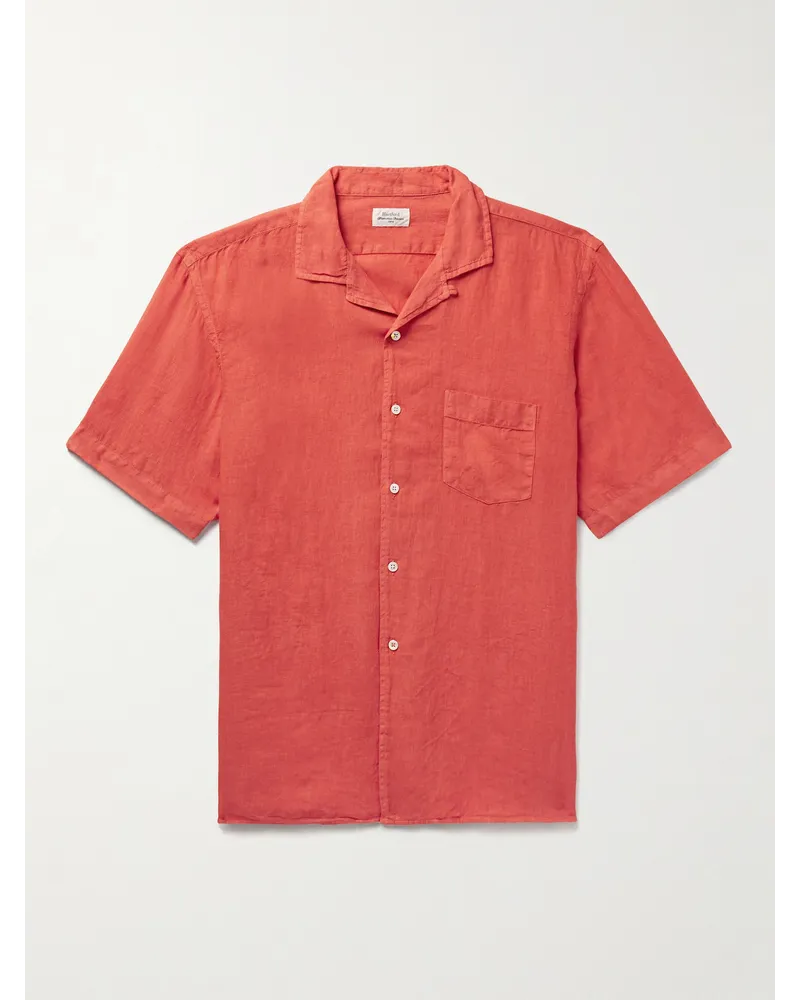 Hartford Camicia in lino con colletto convertibile Palm Rosso