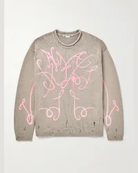 Acne Studios Pullover in misto cotone metallizzato effetto consumato con logo floccato Kawaii Cyber Neutri