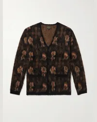 Beams Plus Cardigan in jacquard floreale Marrone