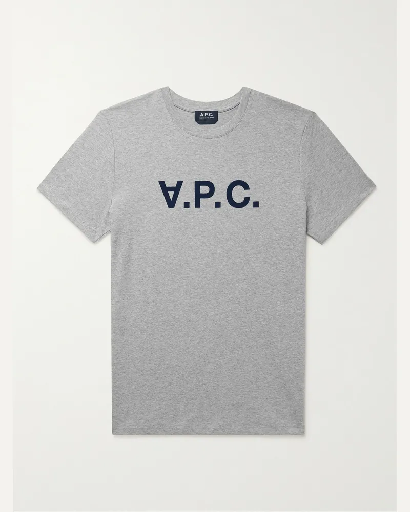A.P.C. T-shirt in jersey di cotone con logo floccato Grigio