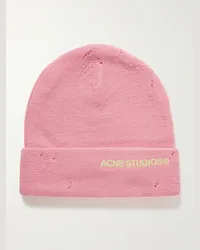 Acne Studios Berretto in misto lana effetto consumato con logo ricamato Kinau Rosa