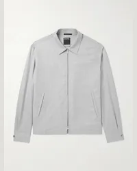 Ermenegildo Zegna Giacca harrington in gabardine di lana con logo applicato e finiture in pelle Grigio