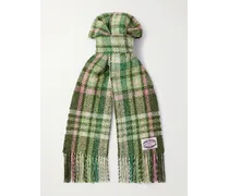 Sciarpa in maglia a quadri con frange e logo applicato Volano